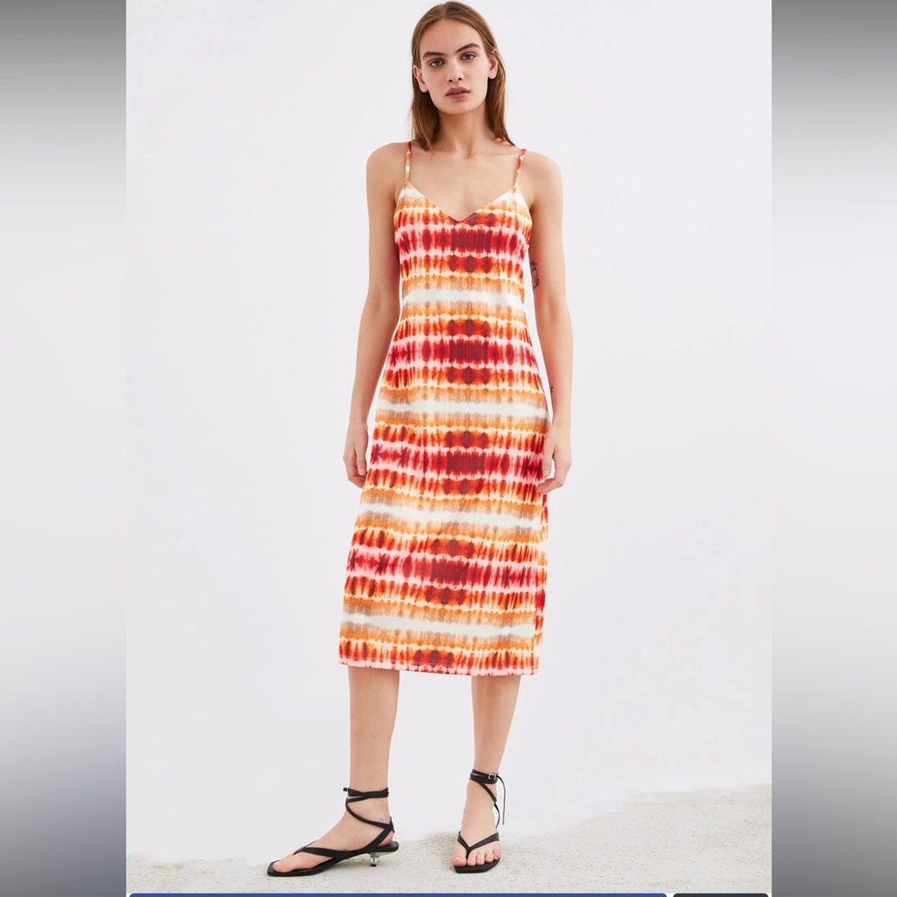 Zara Red Orange tie dye midi dress